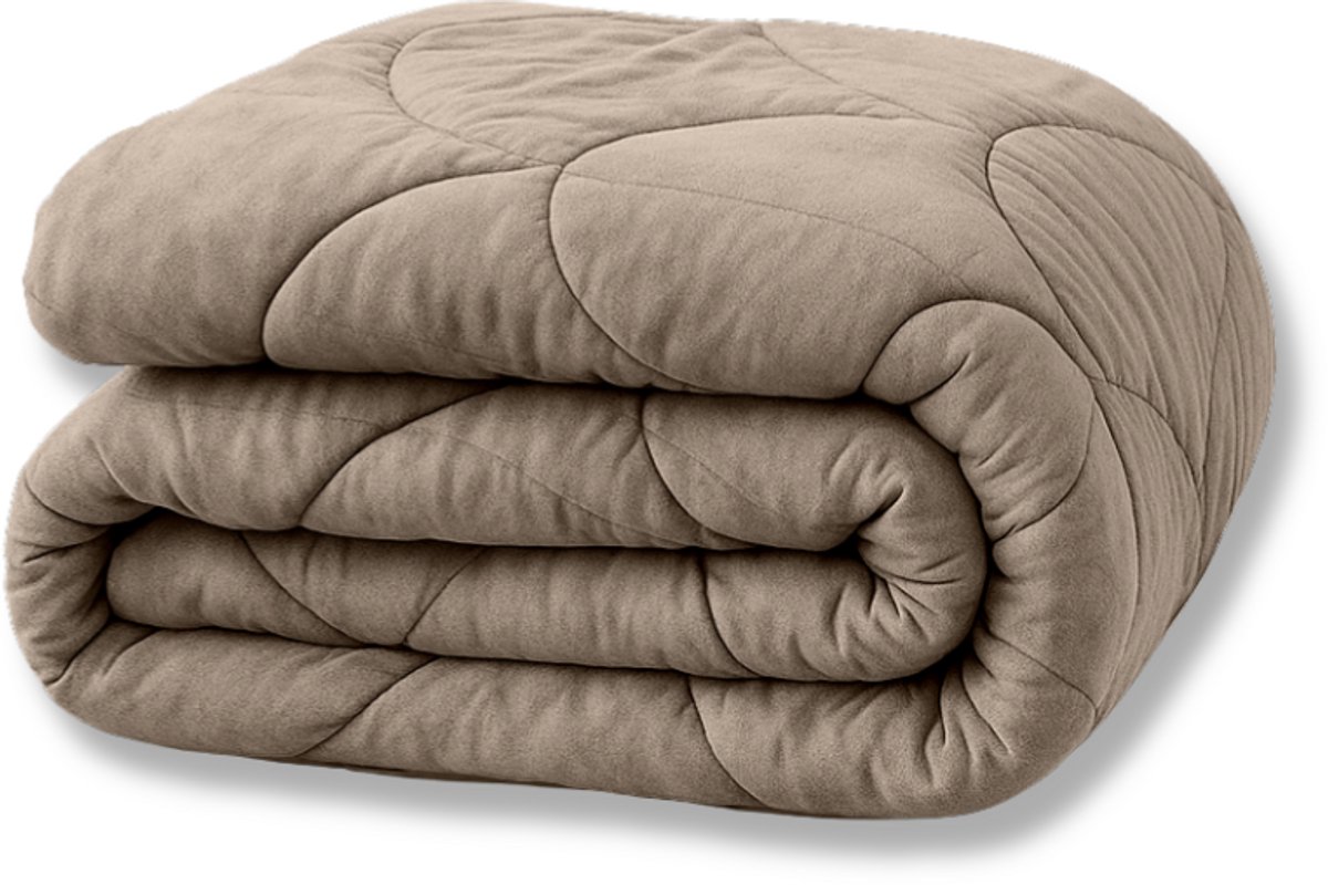 Y-NOT- Velvetbed Taupe /Grey 200x200 - Dekbed Zonder Overtrek - Velvet Dekbed - Wasbaar Hoesloos Dekbed - 30 dagen proefslapen - Bedrukt dekbed - Dekbed met vaste overtrek - All year winterdekbed & zomerdekbed