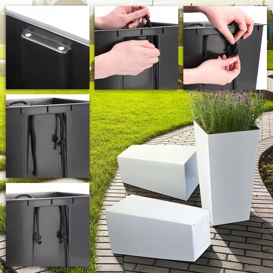 KADAX Pot de Fleurs Haut 57 cm, Plastique Imitation rotin, résistant aux intempéries – intérieur/extérieur, Noir