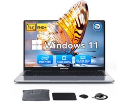 Huidun HiBook 6 Laptop - 15,6 inch Full HD - 16 GB RAM - 512 GB SSD - Intel N150 - Windows 11 Notebook - UHD Graphics - 5000mAh - Grijs