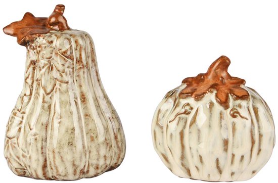 Dekoratief | Deco pompoen, wit/oranje, porselein, 8x5x10cm, set van 2 stuks | A255119