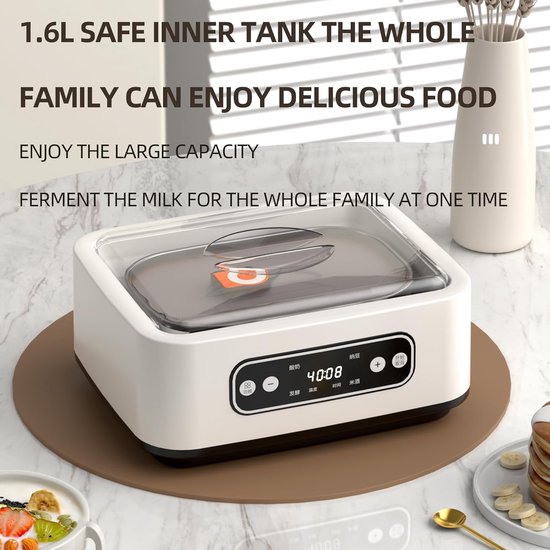 1600 ml Ultimate Yoghurtmaker - 26 × 21 × 12 cm - met 36-uurs timer - automatische yoghurtmaker - met temperatuurregeling LED-display - eenvoudig schoon te maken, geen kopjes nodig om verse, gezonde desserts te maken - wit van Merkloos — afbeelding 3