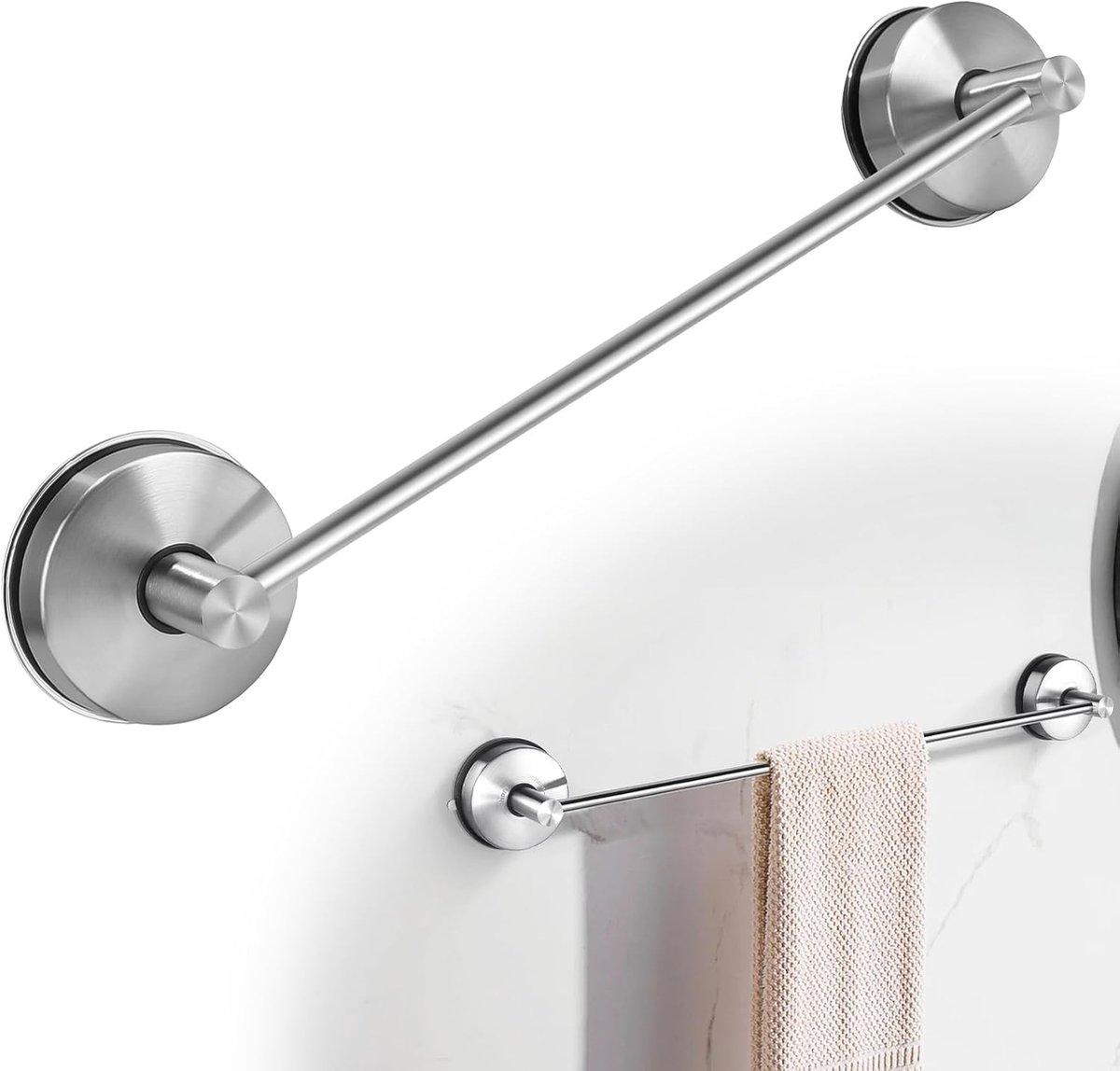 LALAGO 43 cm towel rail with suction cup, suction hook, made of 304 stainless steel, no drilling, towel holder, bathroom, waterproof, vacuum, silver, load capacity 5 kg/piece for shower enclosure
