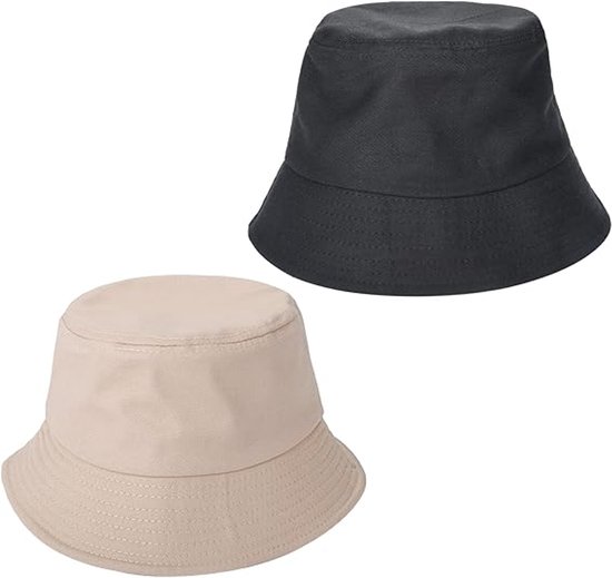 Reversible bucket hat – 2 stuks – omkeerbaar – zwart & beige