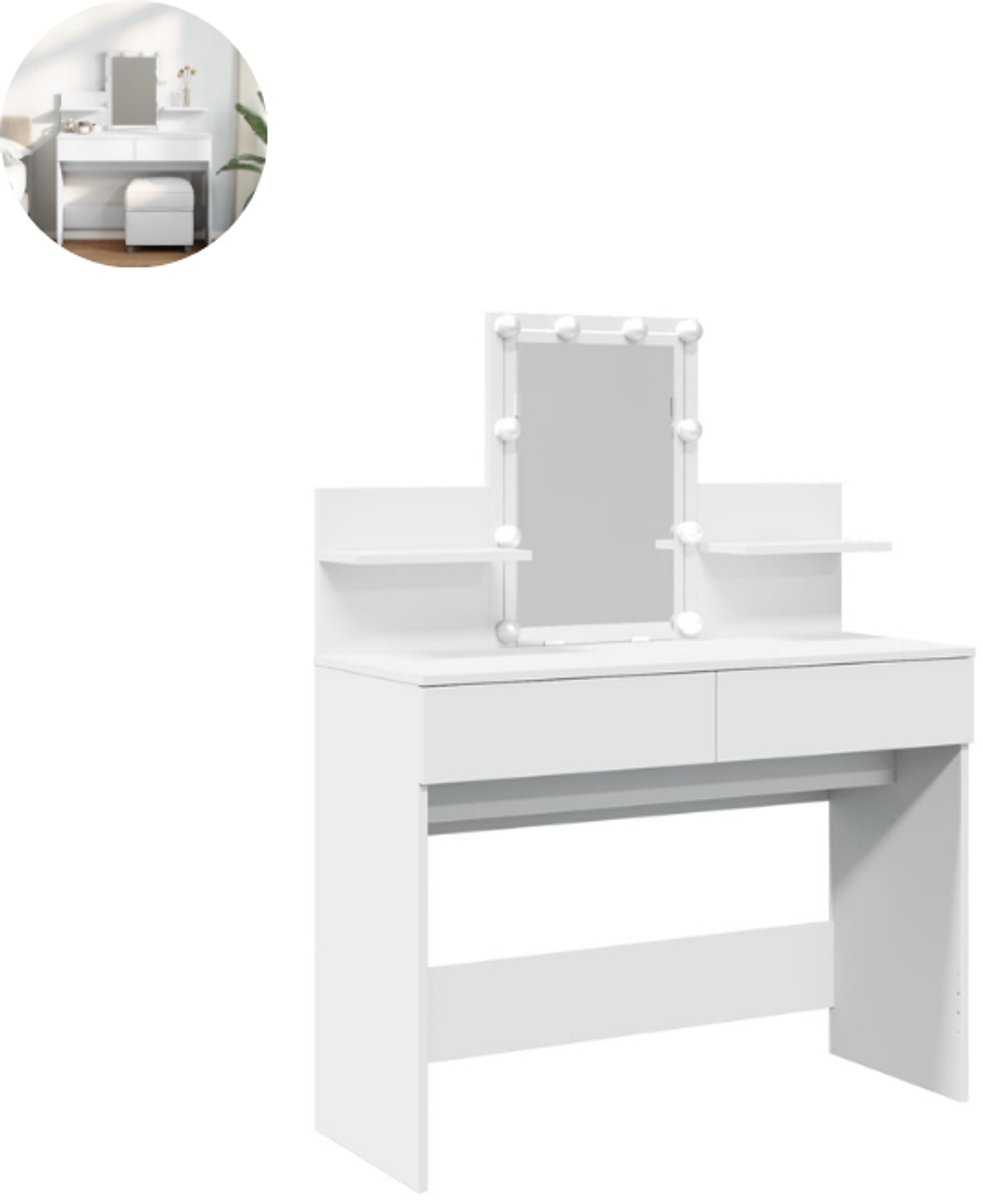 Kaptafel - met spiegel en verlichting - Make up tafel - Make up - Toilettafel - Met lades - Wit