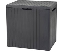 WNHB® Opbergbox 113L - donkergrijs - houtlook kunststof - waterdicht - voor balkon tuin en kleine ruimtes