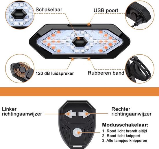 Fiets Knipperlichten / Richtingaanwijzers LED - Draadloos - Werkt op accu — afbeelding 4