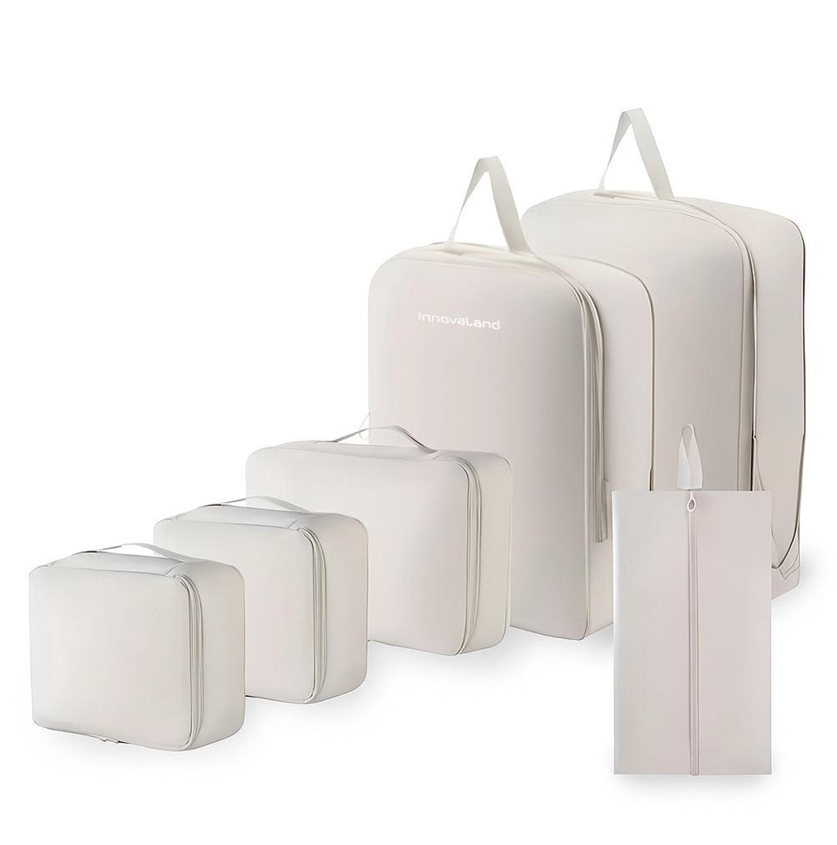 Innovaland - Packing Cubes - 6 Delige Set - Beige - Koffer Organizer Set - Bagage Organizers - Backpack - Reiszakken Voor Koffer - Cube - Compression Cubes - Compressie Ritsen