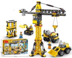 Noessa - Constructie speelgoed - Bouwblokken - Constructie hijskraan - Bouwpakket 854 delig