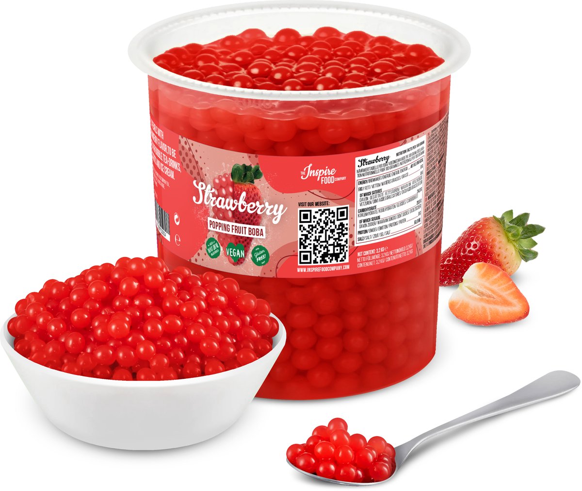 Inspire Food Company - Bubble tea - Bubble Tea Parels - Popping Boba Pearls - Popping Fruitparels - Aardbeien smaak - 3.2 KG