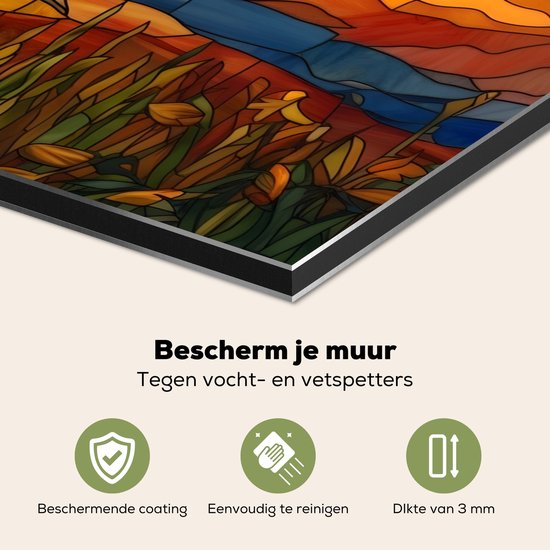 Spatscherm keuken 60x40 cm - Kookplaat achterwand Zonnebloem - Mozaïek - Zonsondergang - Geel - Muurbeschermer - Spatwand fornuis - Hoogwaardig aluminium
