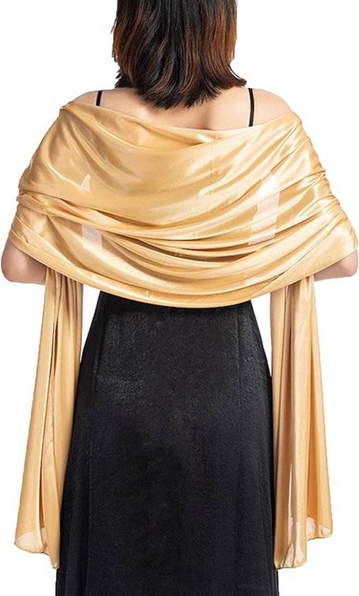 Satijnen zijden sjaal en wikkeljurk voor dames - Perfect voor avondjurken, bruid, bruidsmeisjes, bruidssjaal, schouderbedekking - Goud