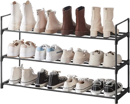 ACAZA Schoenenrek - 3 Lagen - Voor 12 paar schoenen - 92 x 30 x 54 cm - Metaal - Zwart