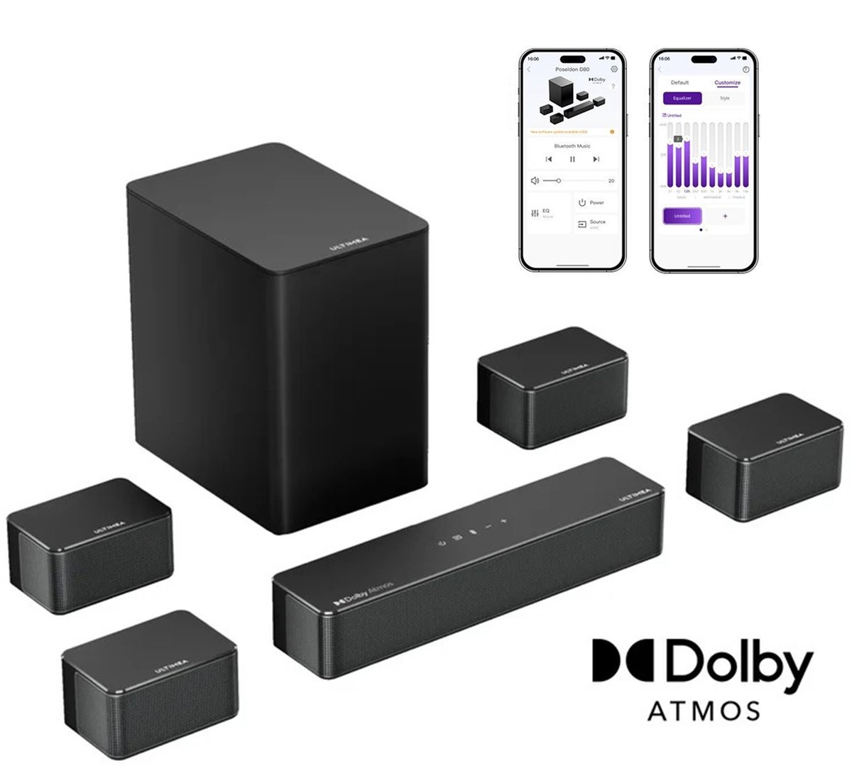 ULTIMEA Poseidon D80 Soundbar met 7.1-kanaals Dolby Atmos, 6.5" Draadloze Subwoofer, 460W Soundbar voor tv - Zwart - ULTIMEA - €259,99