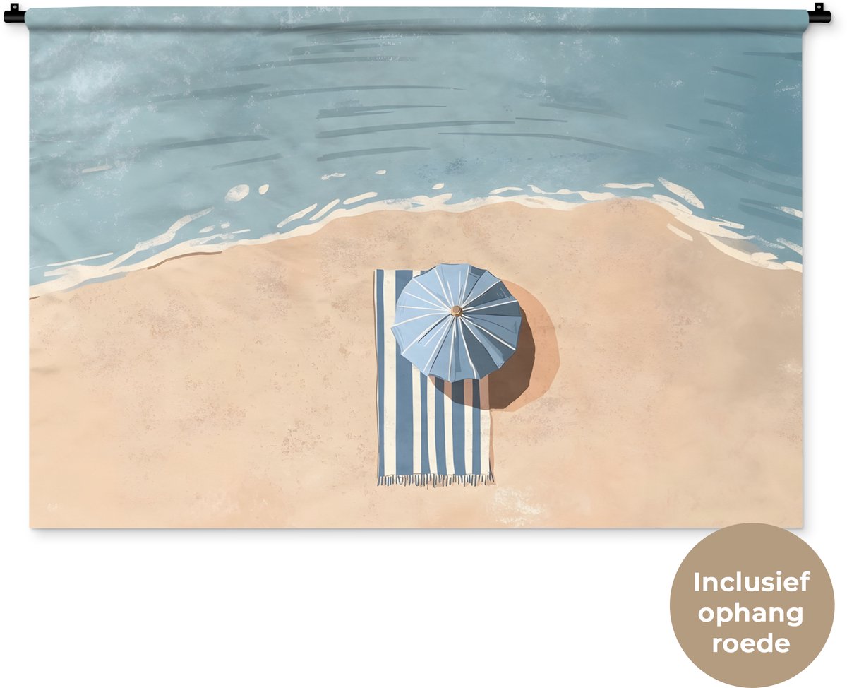 Wandkleed 150x100 cm - Wanddoek Strandlaken - Strepen - Parasol - Strand - Wandtapijt - Wa