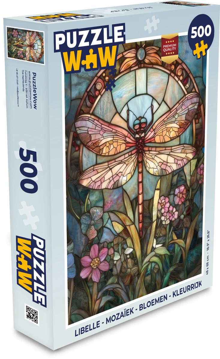 Puzzel Libelle - Mozaïek - Bloemen - Kleurrijk - Legpuzzel - Puzzel 500 stukjes