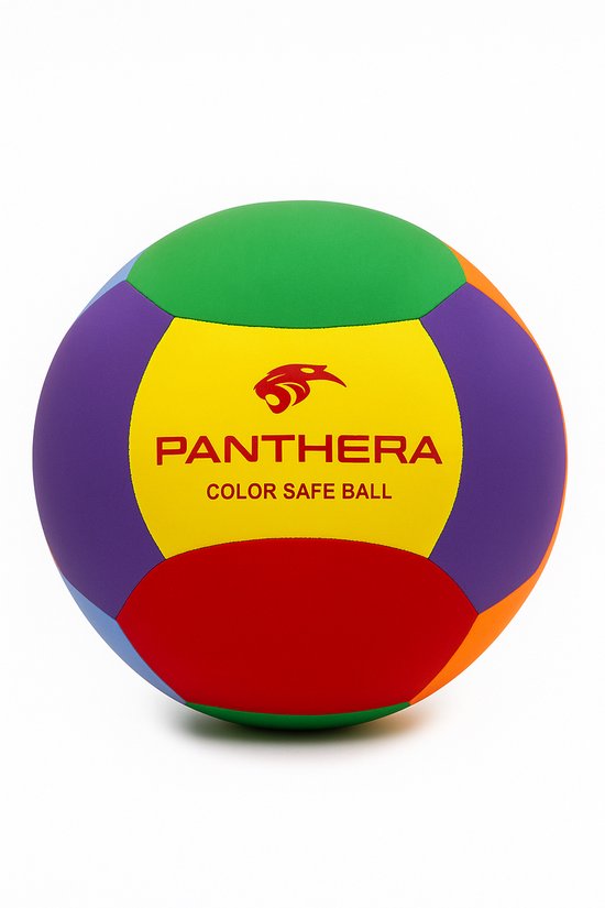 Gekleurde Panthera Color Safe bal met gele centrale zone met PANTHERA logo en tekst.
