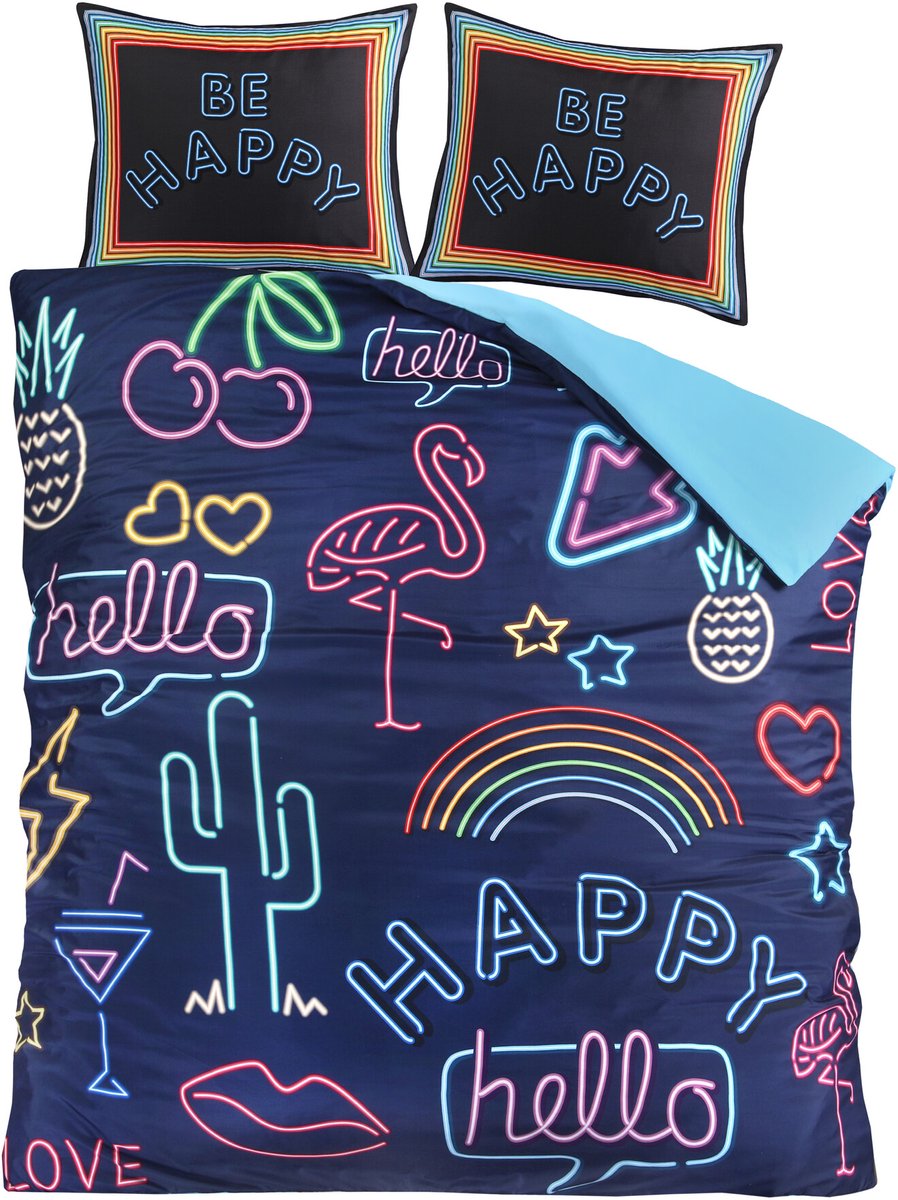 Decoware dekbedovertrek Neon Be Happy - Microvezel - Lits-jumeaux - 240x200 + 2 st 60x70cm