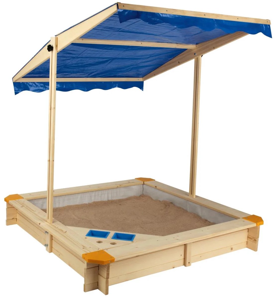 Multifunctionele Houten Zandbak- Buitenspeelgoed– In hoogte Verstelbaar Dak, Speelhoek & UV-bescherming! Afmeting:118x118x118cm — afbeelding 6
