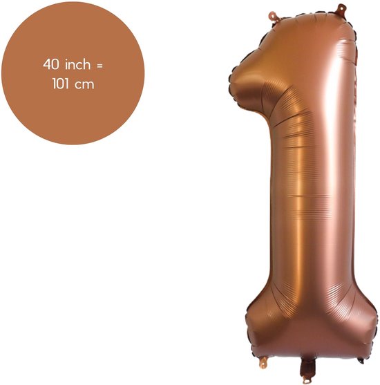 Fienosa Cijfer Ballonnen - Nummer 1 - Bruin - Kleur - 101 cm - XL Groot - Helium Ballon - Verjaardag Ballon - Verjaardag versiering - Leeftijd verjaardag - Verjaardagsballon - Verjaardag