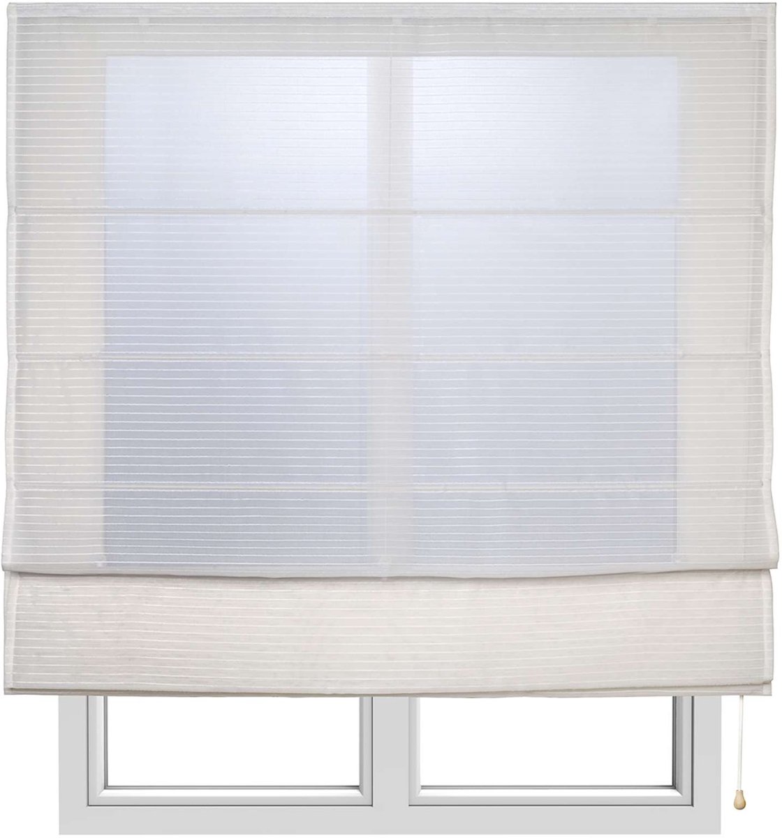 Storesdeco Vouwgordijn met stokken, textiel doorschijnend rolgordijn met strepen Wit 90x175 cm White