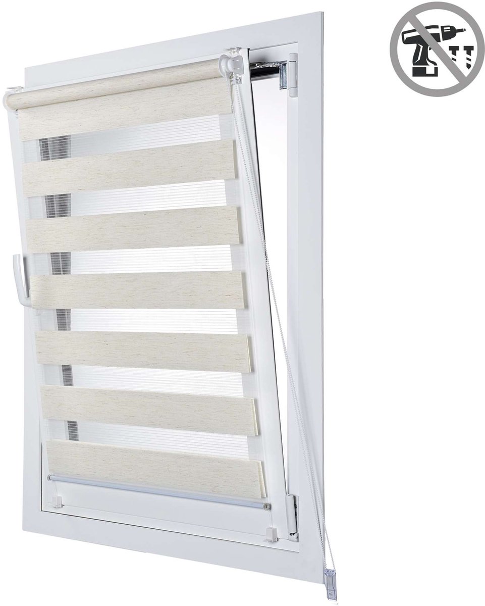Storesdeco EasyFix Duo rolgrodijnen, rolgordijn zonder boren, Linnen, 75x180 cm Beige