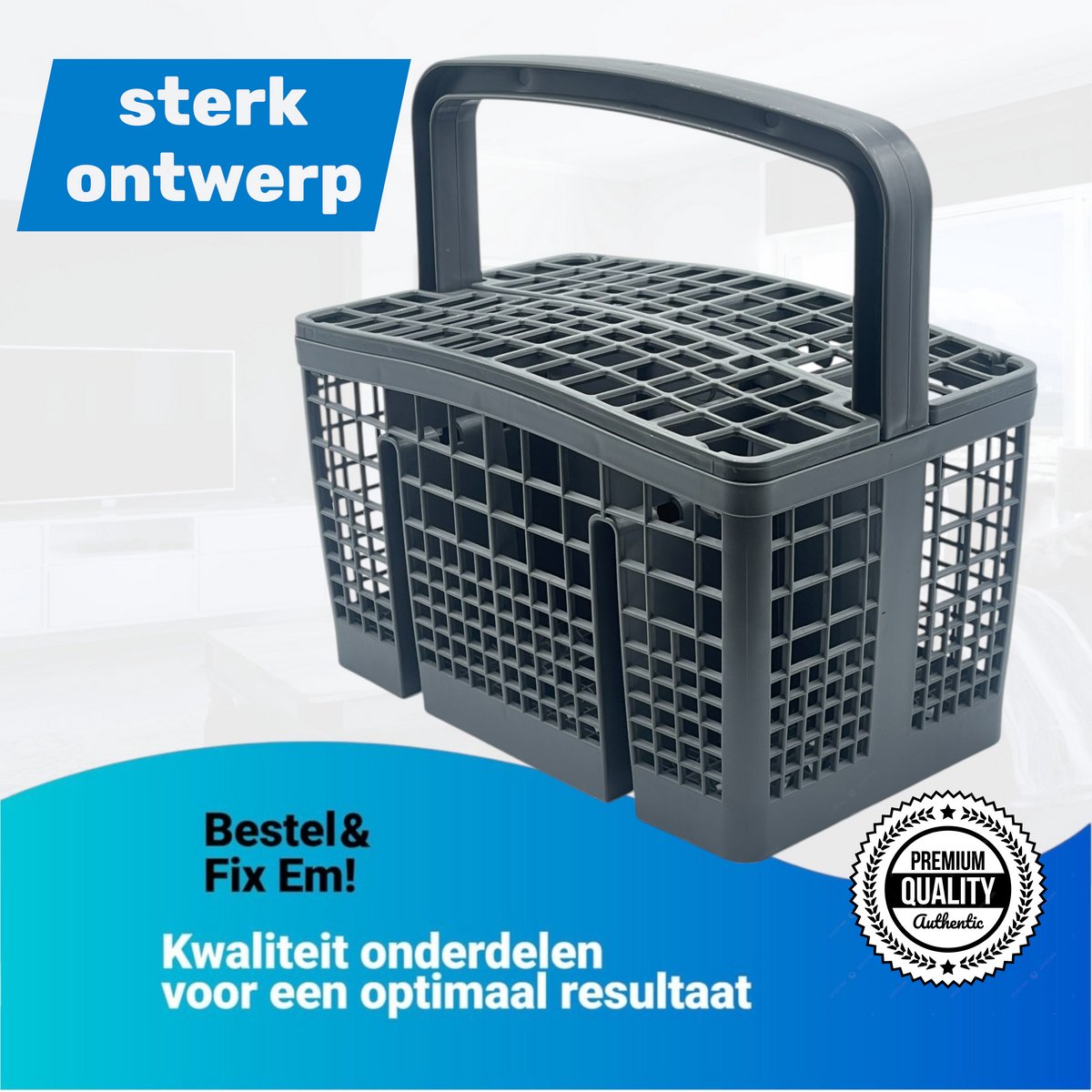 Fixem® Bestekmandje voor Vaatwasser - Stevige bodem structuur - Geschikt voor meerdere merken vaatwassers - Bestek korf - 21x22x13.5 cm - met inkepingen — afbeelding 6