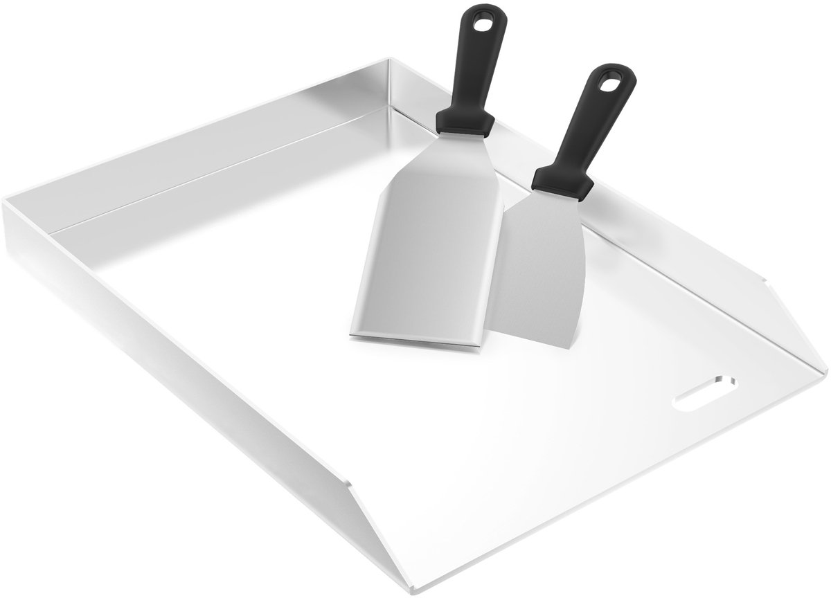 NAIZY BBQ Plancha Grillplaat 30 x 40 cm RVS Grillmat Universele bakplaat met 2 grillspatels Grillpan Grillplaat voor houtskoolgrill Gasgrill