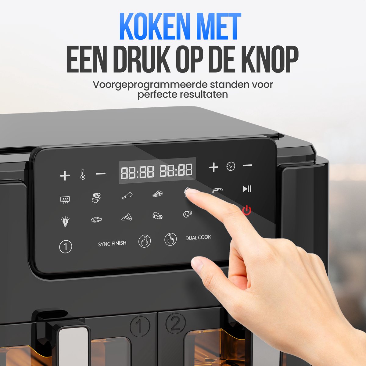 Afbeelding 3 van Strex Airfryer XXL - 10L - 2500W - Heteluchtfriteuse - Dubbele Airfryer - 50ºC tot 200ºC - 10 Kookprogramma's - Zwart
