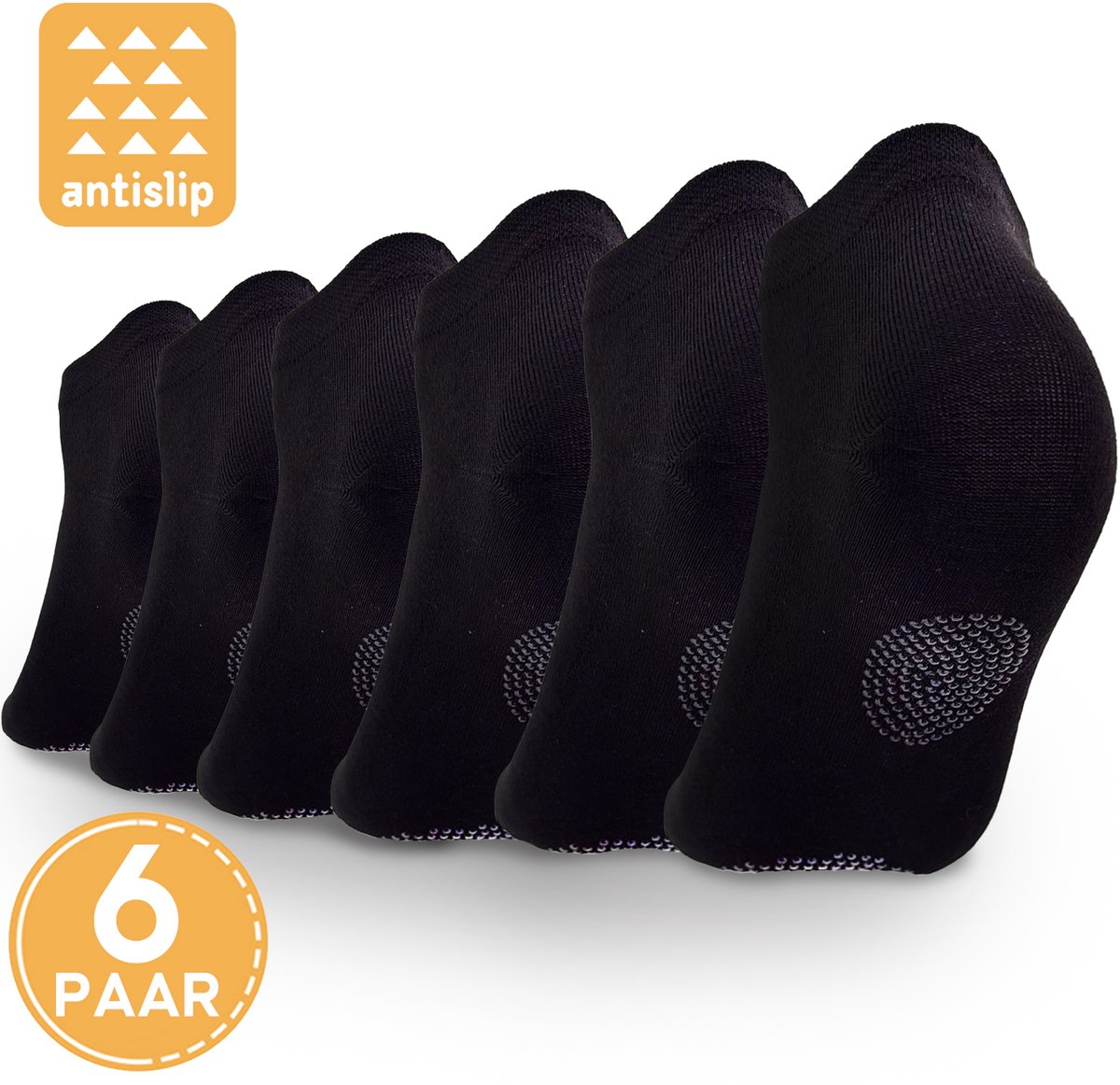 VOLQU® Antislip Sokken - SENA Series - 6 Paar - Maat 39-42 - Zwart - Premium Katoen - Unisex Sportsokken - Sneakersokken Heren & Dames