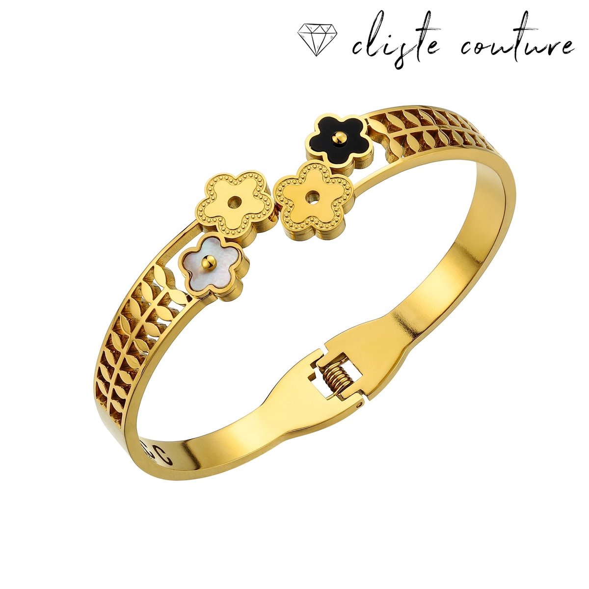 Luxurious GLEAM CLOVER BANGLE - Hoogwaardig roestvrij staal - Vrouwen Armbanden - Sieraden - Verguld - Verstelbaar