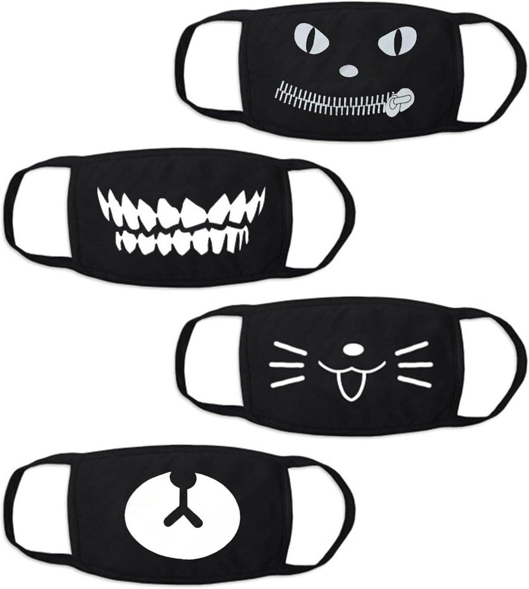 Allecto Plus - Wasbaar mondmasker 4 stuks voor kinderen - Cartoon ontwerp - Stofdicht en modieus - Katoenen mondbescherming met emotieprint