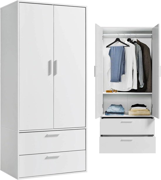Vicco Kledingkast Claus, Wit, 74 x 191.5 cm met 4 laden | Wit