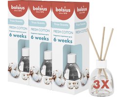 Bolsius - Geurstokjes - Fresh Cotton - 3 stuks - Voordeelverpakking - 60ml