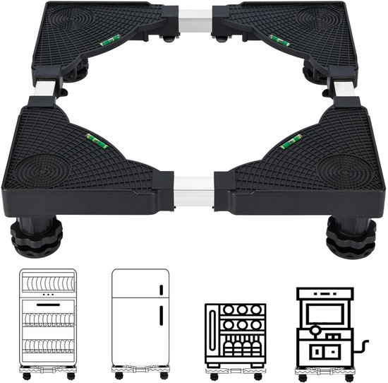 Wasmachine Verhoger - Stevige Basis voor Keukenapparaten | 300KG Draagkracht | Anti-Slip & Verstelbaar | Voor Koelkast, Droger & Vaatwasser | Zwart