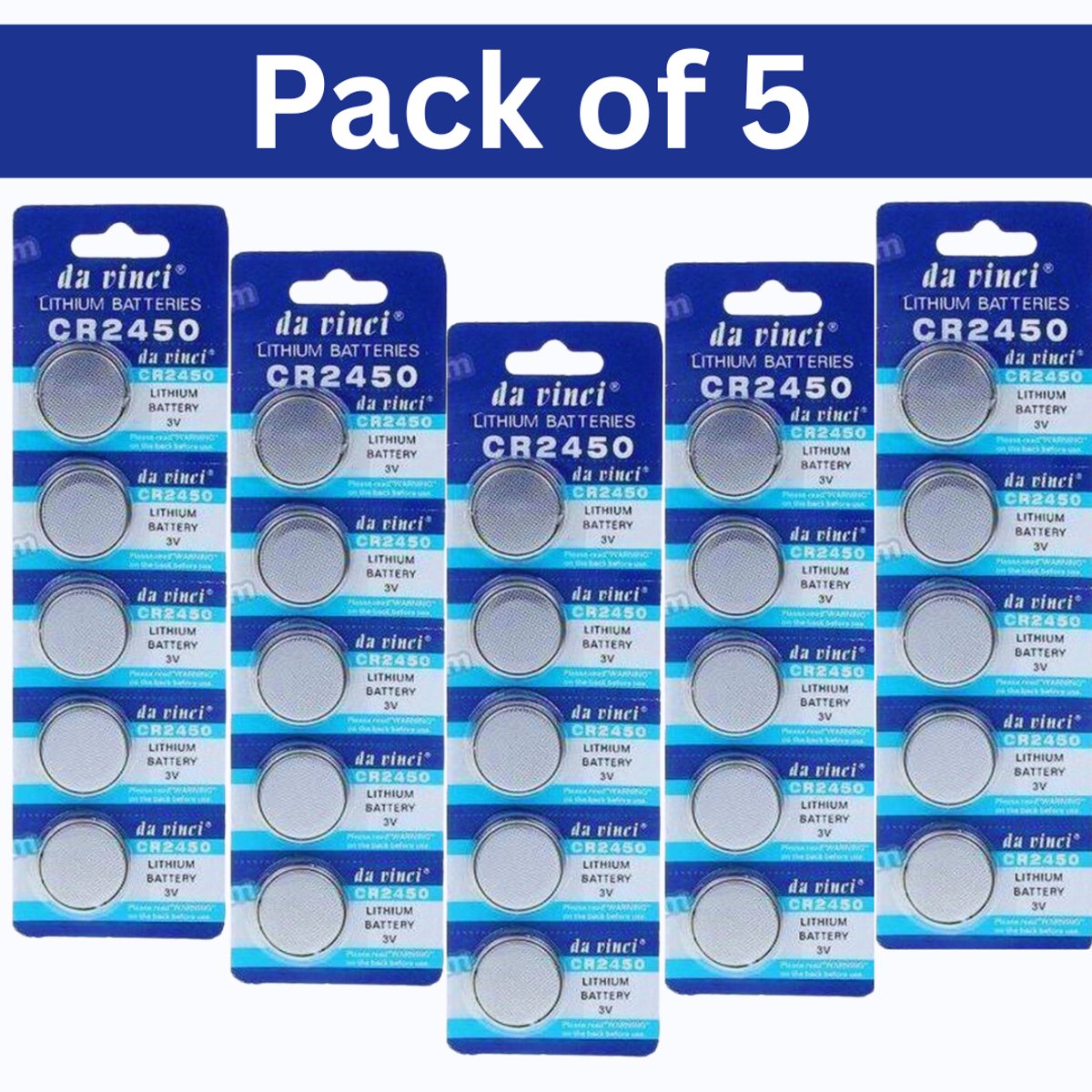 CR2450 lithium knoopcelbatterijen – 3V knoopcelbatterijen (5 stuks) voor horloges, speelgoed, afstandsbedieningen en meer