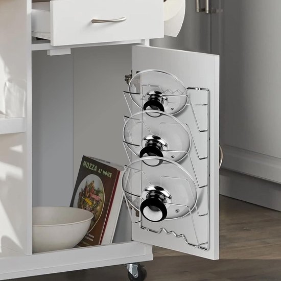 1 stuks verticale pannendekselhouder met 5 vakken, dekselhouder voor keuken voor pot en pannendeksel, handig keukenaccessoire voor kastdeur of voor wandmontage