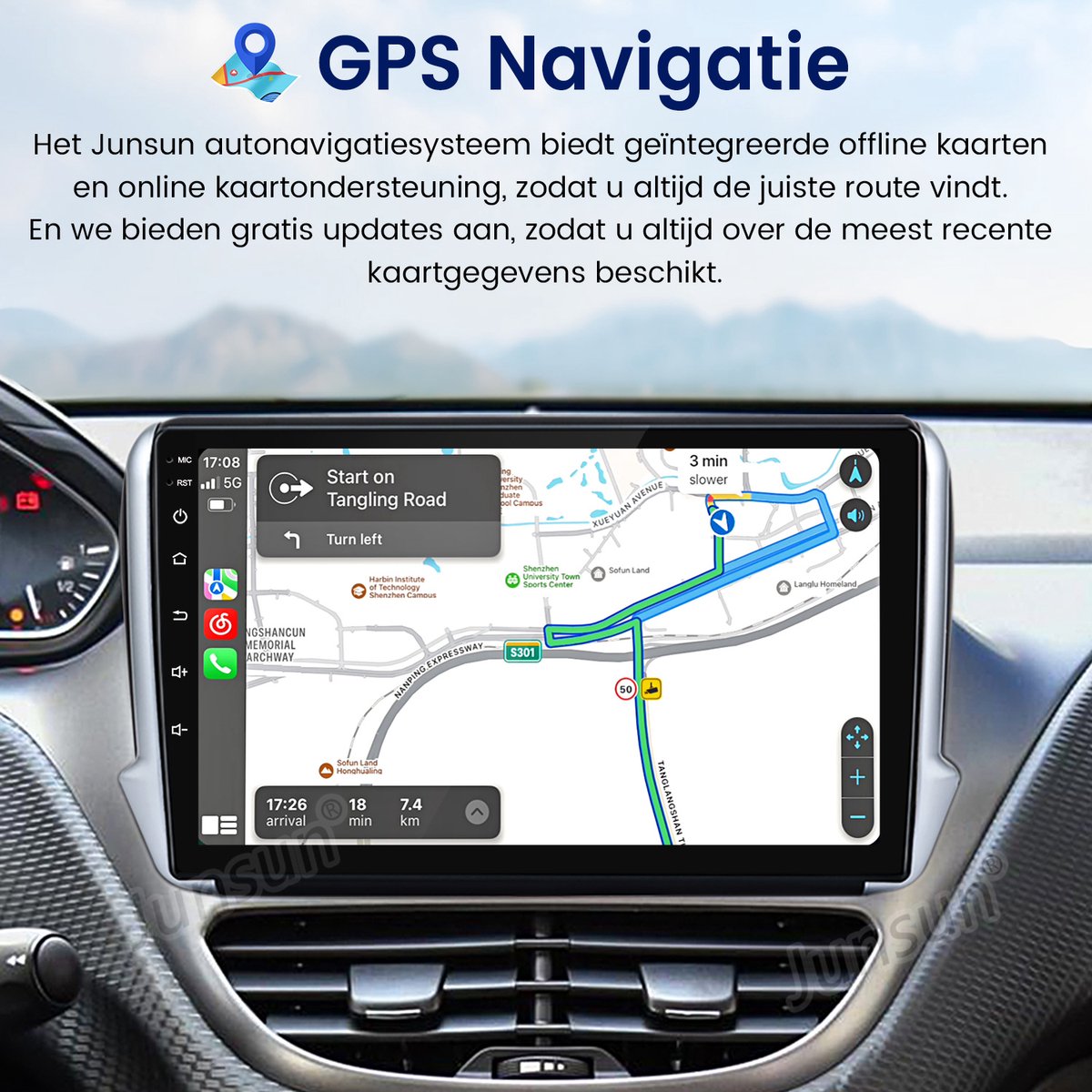 JUNSUN Autoradio - Geschikt voor Peugeot 2008/208 2012-2018, - Android 15 - 6+128 GB - Draadloze CarPlay & Android Auto - Ccta-Core & GPS Navi & SWC & Bluetooth & Wifi 4G KAM