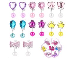 foto van 7 paar - Oorbellen - Modieuze clip-on oorbellen - Kinderoorbellen - Kleurrijke oorbellen - Feestgunsten - Verkleedsieraden - Voor meisjes - Voor oren zonder gaatjes