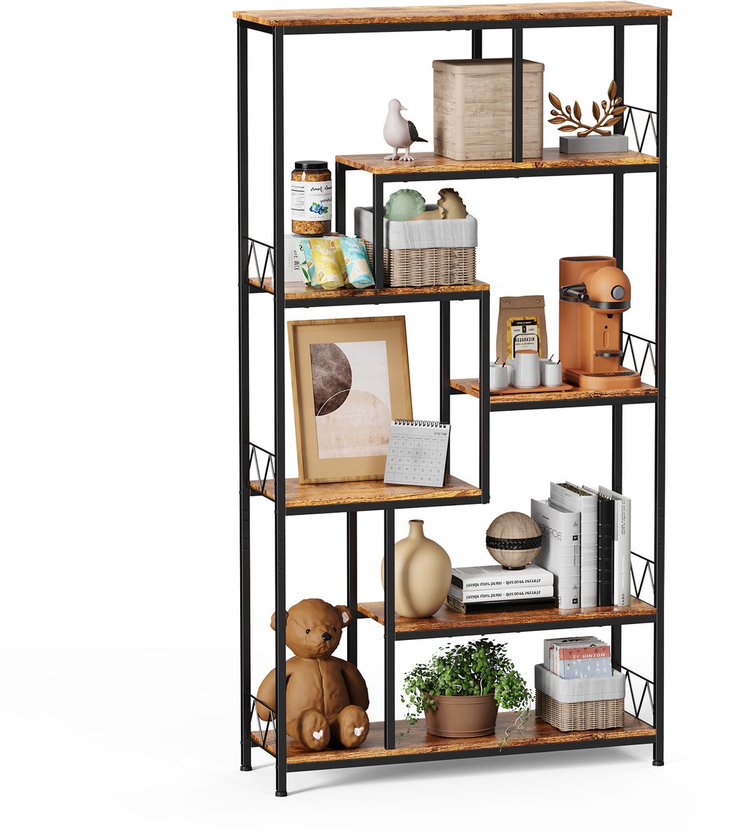 Xbro Boekenkast met 7 Planken – Industrieel Boekenrek voor Woonkamer, Kantoor en Werkkamer – 100x30x180cm