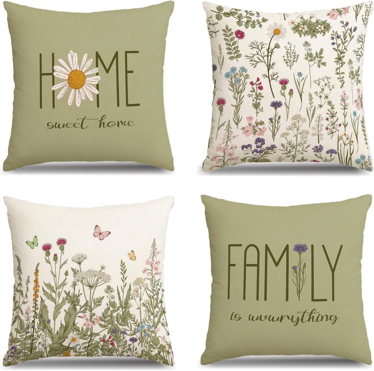 Ibenzoa Set van 4 Zomerbloem Kussenslopen 45x45 cm voor Stijlvolle Decoratie groen