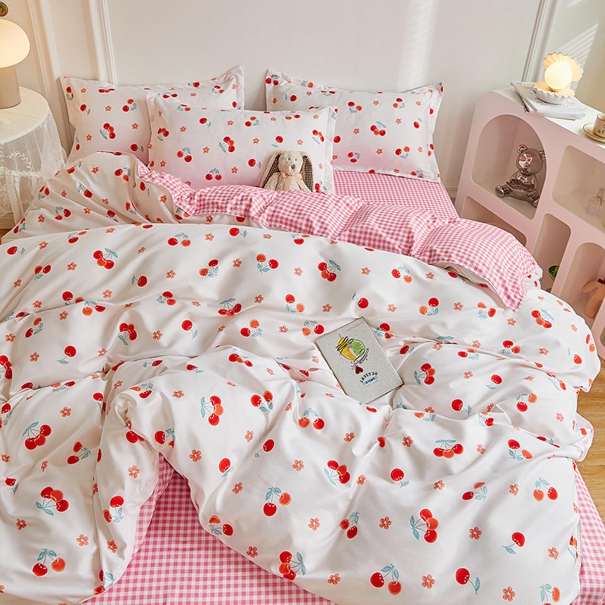 Ibenzoa Beddengoed Set Meisjes met Kersenmotief en Kussenhoes rood