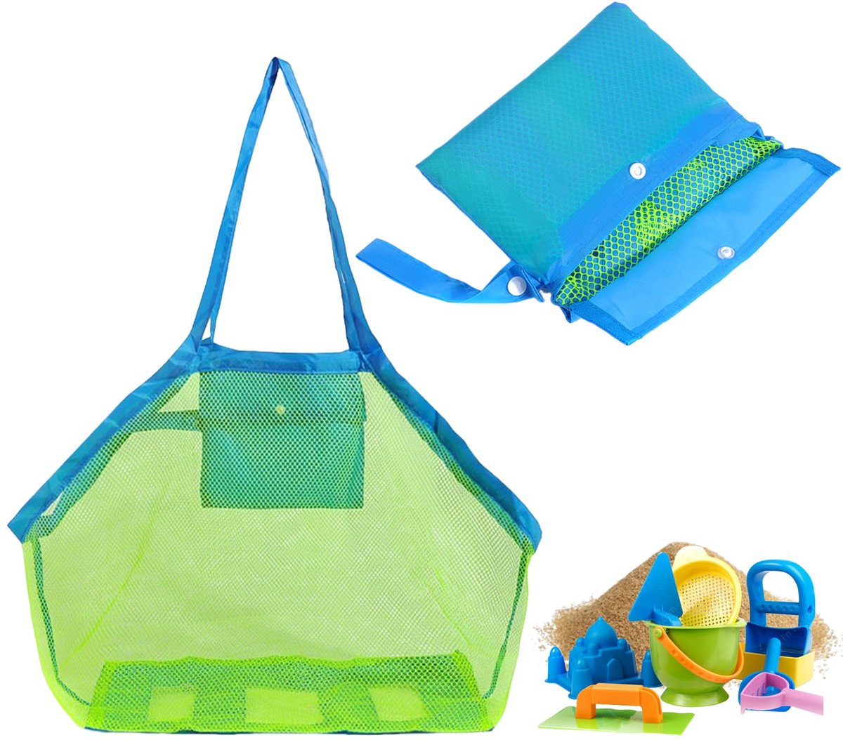 Ibenzoa® Zandspeelgoed Nettas voor Strand en Vakantie, Opvouwbare Opbergtas voor Kinderen