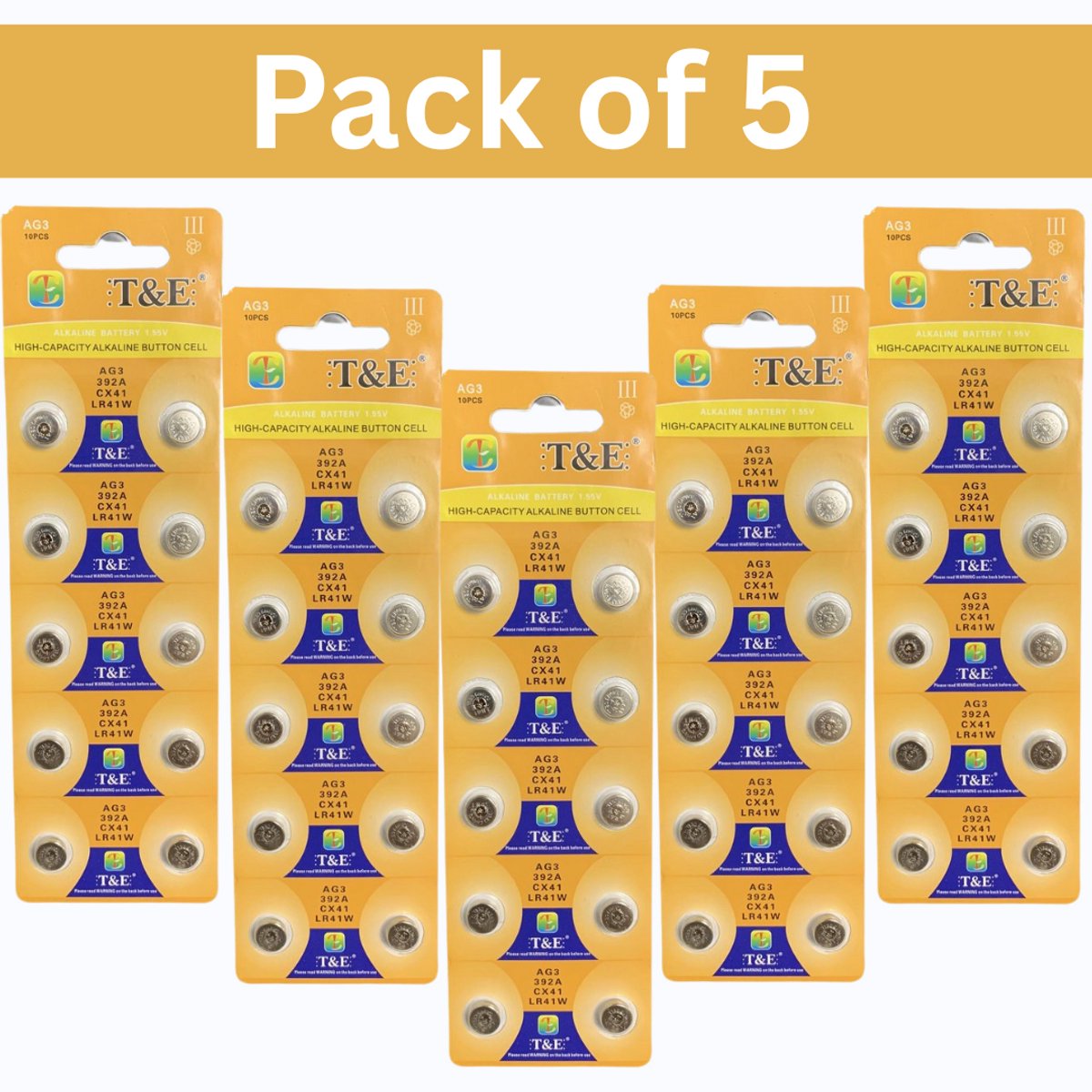 LR41 AG3 Alkaline Knoopcelbatterijen – 1,5 V Langdurige Stroom – Verpakking van 5 (50 stuks)