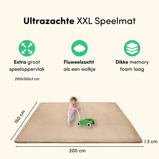 Speelmat Baby XXL - Speelkleed met Traagschuim - Fluweelzacht Speeltapijt - 200x150x3 cm - Beige van Merkloos — afbeelding 2