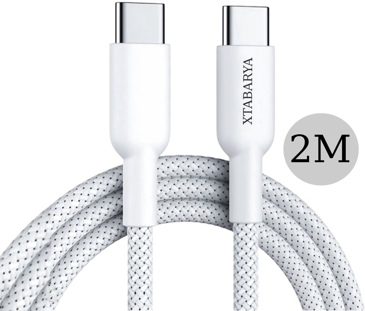 USB-C naar USB-C kabel 60W – Snelladekabel van versterkt gevlochten nylon – Snel en veilig opladen – 2 meter
