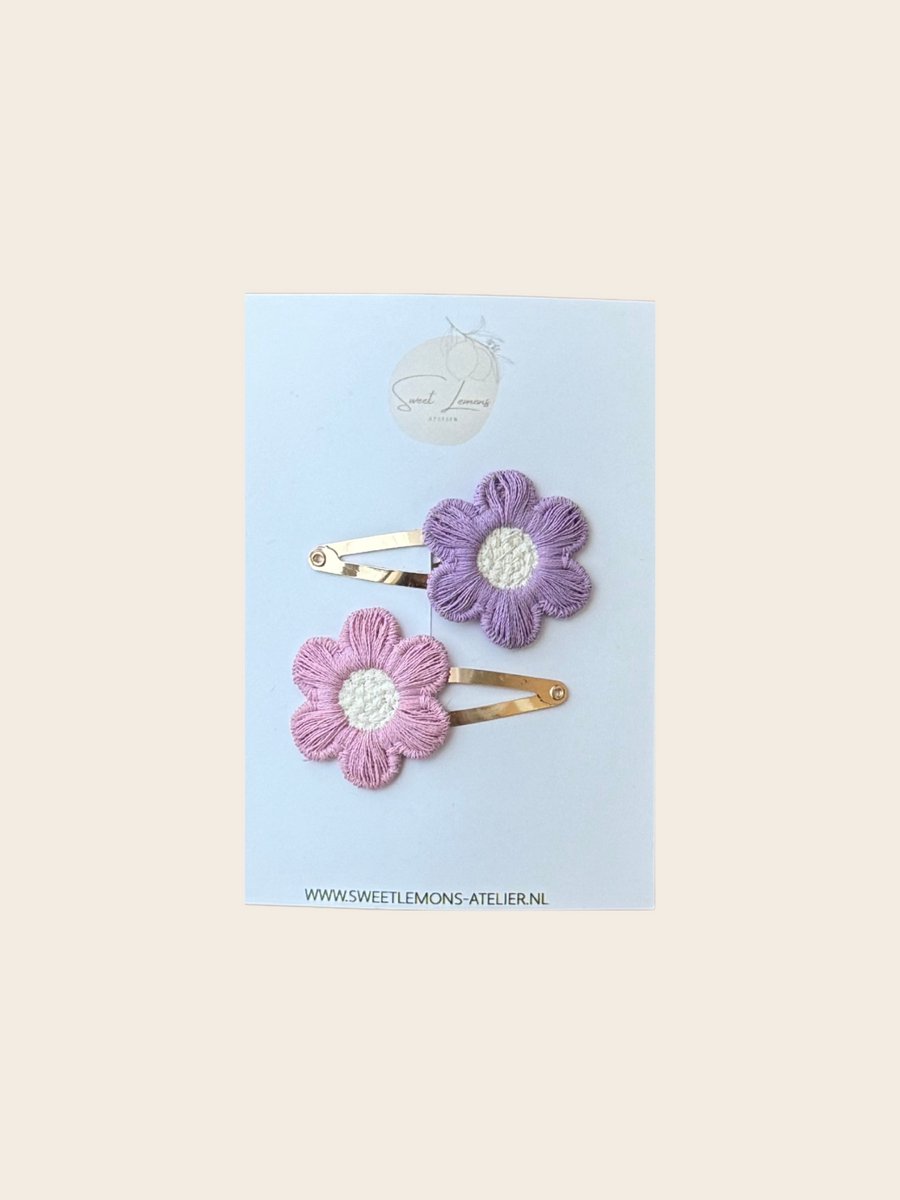 Setje Haarspeldjes - Flora Roze - Klikklak Haarspeldjes - Haaraccessoires voor Kinderen - Handgemaakte Haaraccessoires voor Meisjes