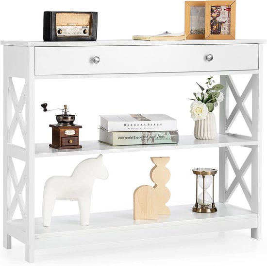 Consoletafel met plank & gehard glas | Koop bij VASAGLE