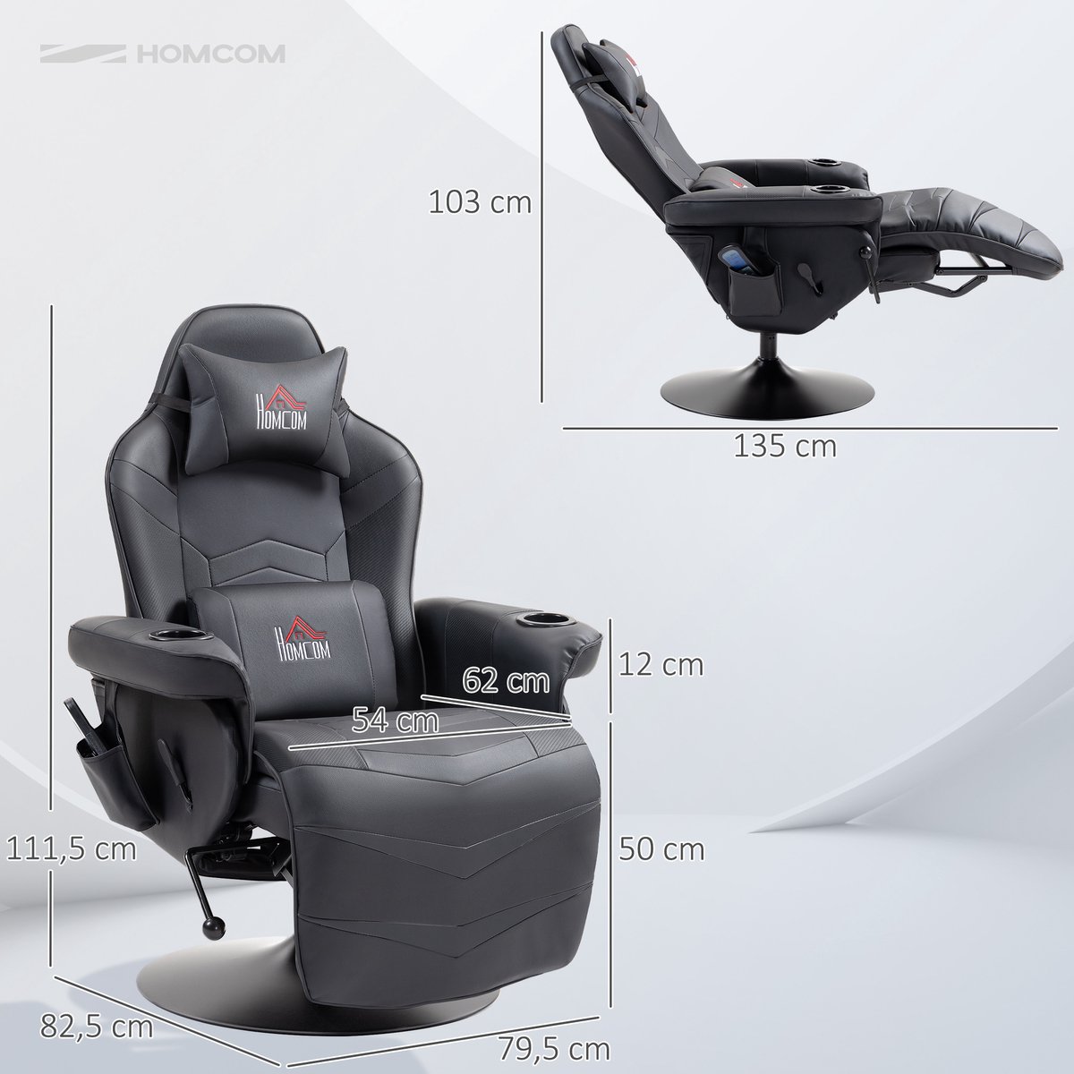 HOMCOM - Gamestoel - massagefunctie - verstelbare rugleuning - afbeelding 3