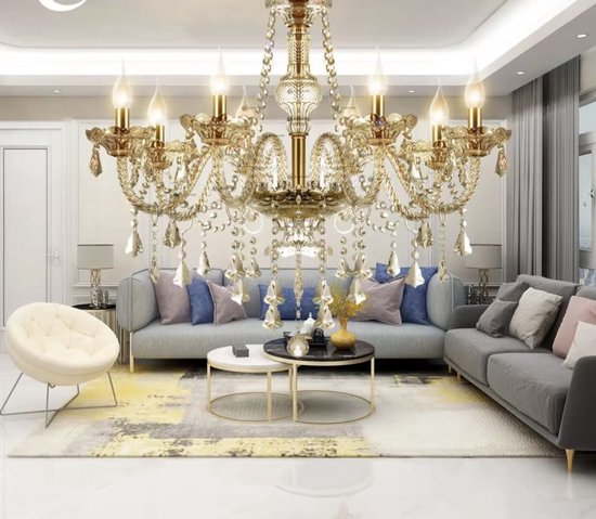 Madame Joness - Lustre en cristal à 9 bras - Lustre en Crystal - Or - Lampe suspendue - Lampe de salon - Lampe moderne - Plafonnier