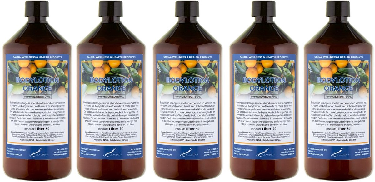 Bodylotion Orange 1 Liter - set van 5 stuks - Voordeelverpakking